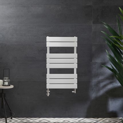 Milano Lustro Dual Fuel - Designer White Flat Panel Heated Towel Rail - 825mm x 450mm