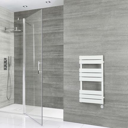 Milano x ECOSO Lustro Electric - White Flat Panel Designer Heated Towel Rail - 825mm x 450mm - with Thermostatic Wi-Fi Heating Element