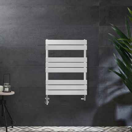 Milano Lustro Dual Fuel - Designer White Flat Panel Heated Towel Rail - 825mm x 600mm