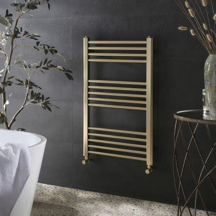 Milano Orelia - Brushed Brass Flat Heated Towel Rail - 800mm x 500mm