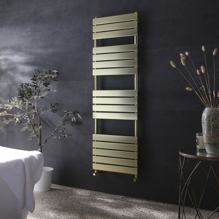 Milano Lustro - Designer Brushed Brass Flat Panel Heated Towel Rail - 1600mm x 500mm