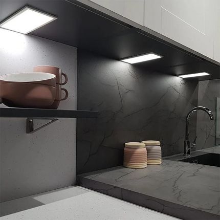 VEW Slim - Square LED Cabinet Panel Light - 1-Light Kit - Choice of Finish & Temperature