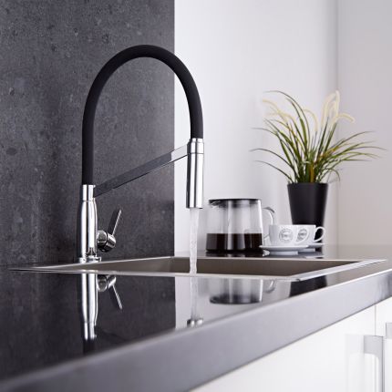 Milano Select - Modern Monobloc Kitchen Mixer Tap - Black and Chrome
