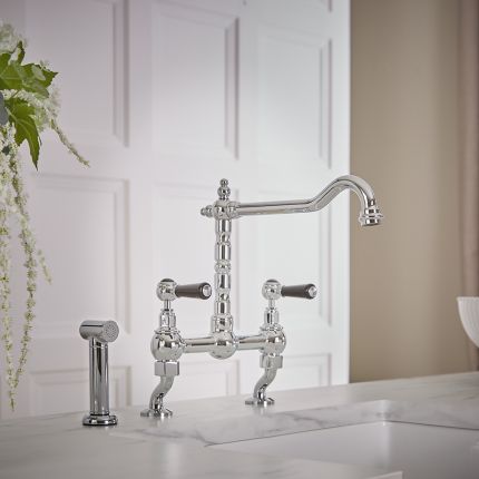 Milano Elizabeth - Classic Cranked Bridge Kitchen Mixer Tap with Pull-Out Spray - Choice of Finish