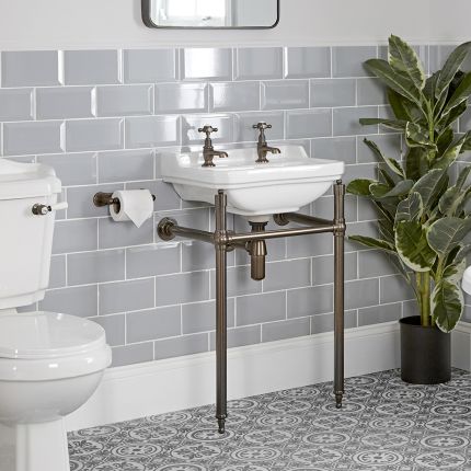 Milano Richmond - 500mm Traditional Basin and Washstand - Oil Rubbed Bronze (2 Tap-Holes)