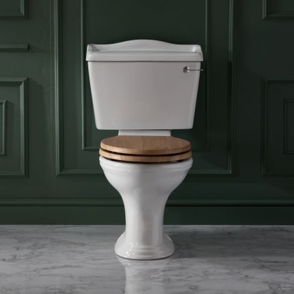 Milano Towneley - White Traditional Close Coupled Toilet with Cistern and Wooden Seat
