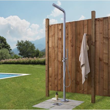 Milano Lugo - Brushed Steel Outdoor Shower with Shower Head and Hand Shower (2 Outlet)