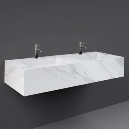 RAK Precious - Modern Double Wall Hung Basin - 1230mm x 470mm - Choice of Finish and Tap-Holes