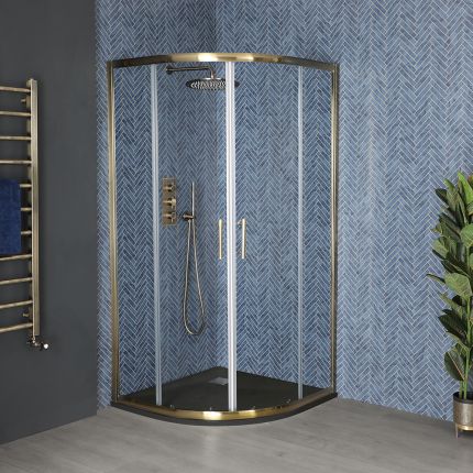 Milano Monet - 900mm Antique Brass Quadrant Shower Enclosure with Slate Tray - Choice of Tray Finish