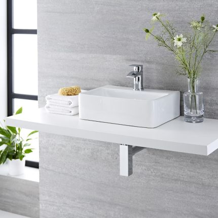 Milano Farington - White Modern Rectangular Countertop Basin with Mono Mixer Tap - 400mm x 295mm