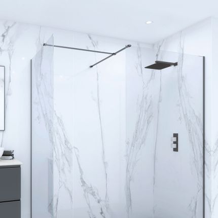 RAK Feeling - Black Corner Walk-In Shower Enclosure with Tray - Choice of Sizes