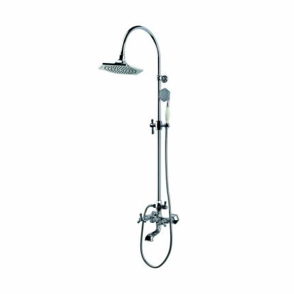 RAK Washington - Chrome Traditional Triple Exposed Manual Shower with Rigid Riser Rail and Bath Spout (3 Outlet)