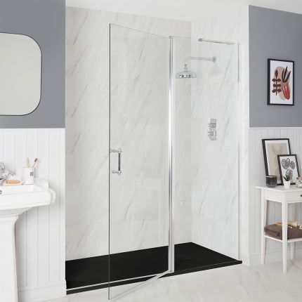 Milano Langley - Chrome Traditional Hinged Single Door Shower Enclosure with Slate Tray - Choice of Size