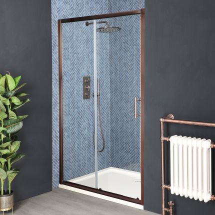 Milano Eris - Copper Sliding Shower Door with Tray - Choice of Sizes