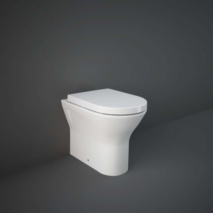 RAK Resort - Gloss White Rimless Back to Wall Toilet with Wrap Over Soft Close Seat