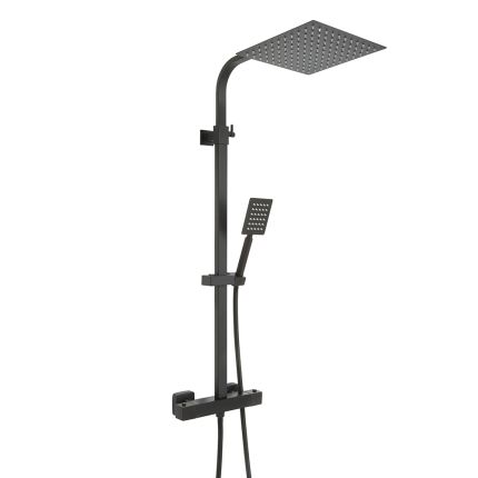 Milano Arvel - Modern Thermostatic Bar Shower Valve with Square Shower Head and Hand Shower - Black