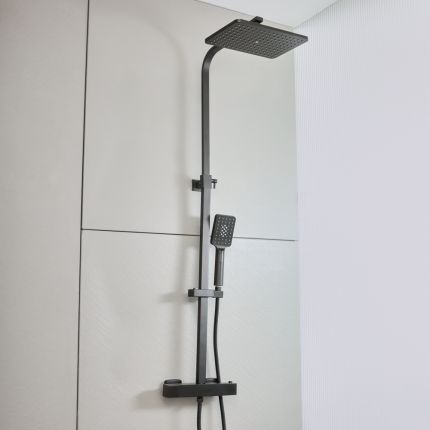 Milano Arvel - Modern Thermostatic Bar Shower Valve with Square Shower Head and Hand Shower - Black