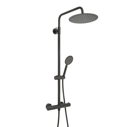 Milano Nero - Modern Thermostatic Bar Shower Valve with Round Shower Head and Hand shower - Black