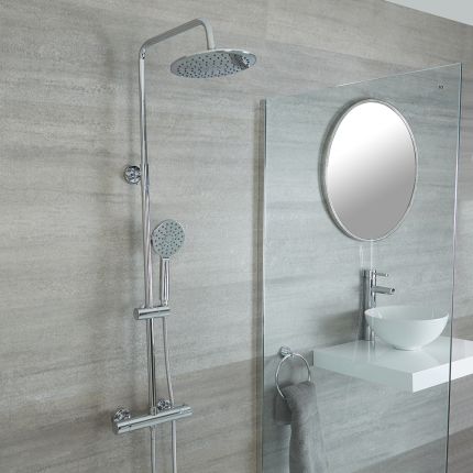 Milano Mirage - Modern Thermostatic Bar Shower Valve with Round Shower Head and Hand shower - Chrome