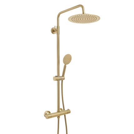 Milano Ayanna - Modern Thermostatic Bar Shower Valve with Round Shower Head and Hand shower - Brushed Brass