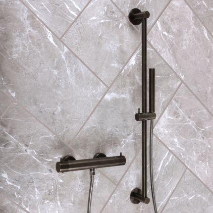 Milano Otto - Modern Round Thermostatic Bar Shower Valve with Hand Shower and Riser Rail - Black Nickel