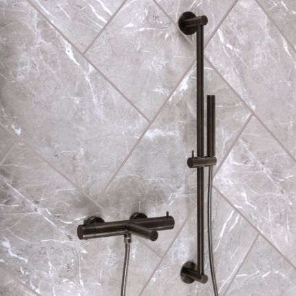 Milano Otto - Modern Round Thermostatic Bar Shower Valve with Bath Spout, Hand Shower and Riser Rail - Black Nickel