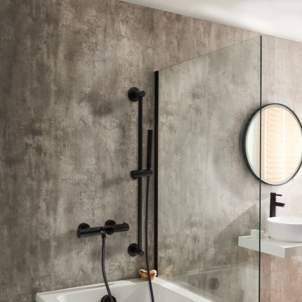 Milano Arlo - Modern Round Thermostatic Bar Shower Valve with Bath Spout, Hand Shower and Riser Rail - Choice of Finish