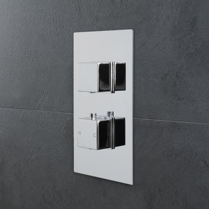 Milano Arvo - Modern 1 Outlet Square Twin Thermostatic Shower Valve - Chrome
