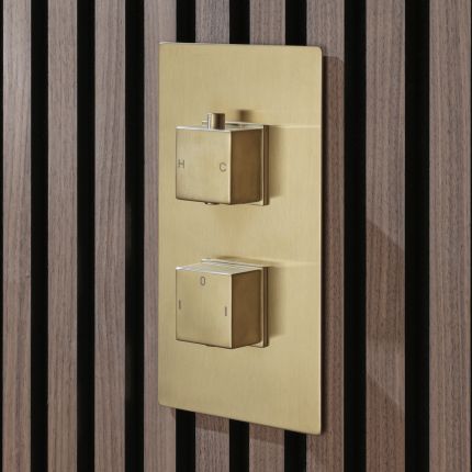 Milano Lyra - Modern 2 Outlet Thermostatic Twin Diverter Shower Valve - Brushed Brass