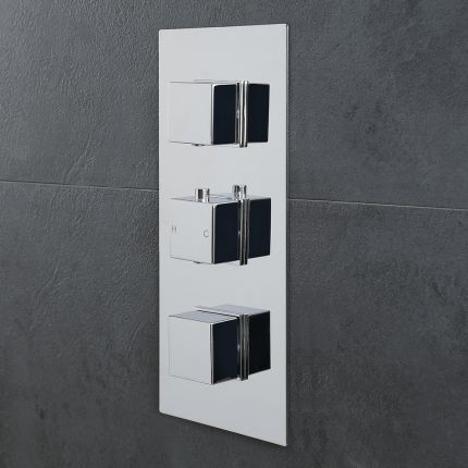 Milano Arvo - Modern 2 Outlet Square Triple Thermostatic Shower Valve - Chrome