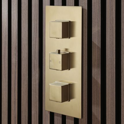 Milano Lyra - Modern 2 Outlet Thermostatic Triple Shower Valve - Brushed Brass