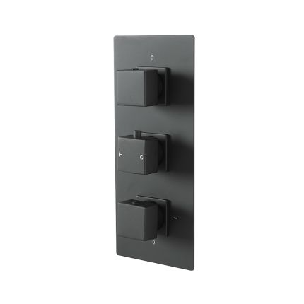Milano Preto - Modern 3 Outlet Square Triple Diverter Thermostatic Shower Valve - Black