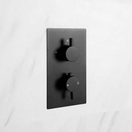 Milano Nero - Twin Thermostatic Diverter Shower Valve - Two Outlets - Black