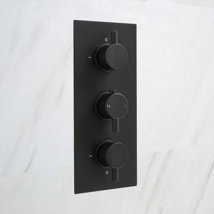 Milano Nero - Triple Thermostatic Diverter Shower Valve - Three Outlets - Black