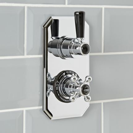 Milano Elizabeth - Traditional Concealed Thermostatic Twin Shower Valve - Chrome and Black