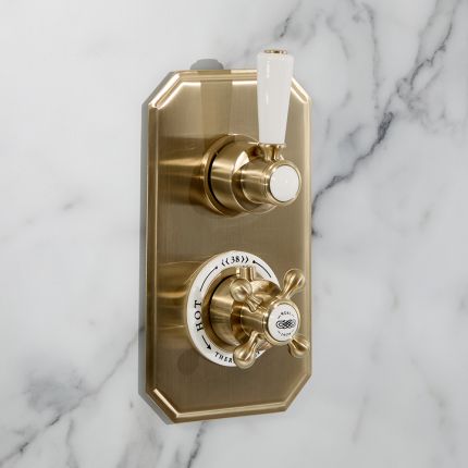 Milano Elizabeth - Traditional Concealed Thermostatic Twin Diverter Shower Valve - Brushed Brass
