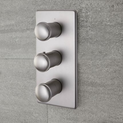 Milano Ashurst - Modern 3 Outlet Triple Diverter Thermostatic Shower Valve - Brushed Nickel