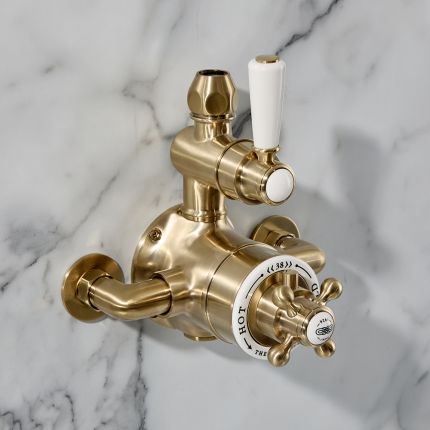 Milano Elizabeth - Traditional Twin Exposed Thermostatic Shower Valve - Brushed Brass