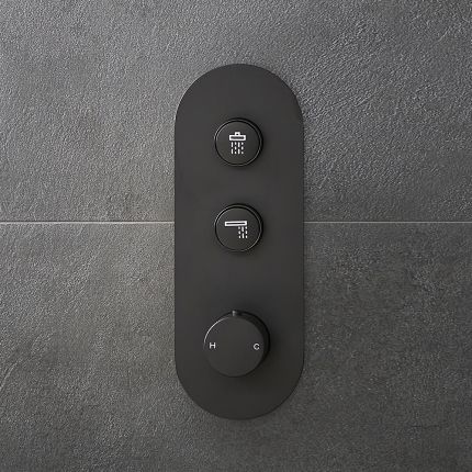 Milano Orta - 2 Outlet Round Push Button Thermostatic Shower Valve - Black