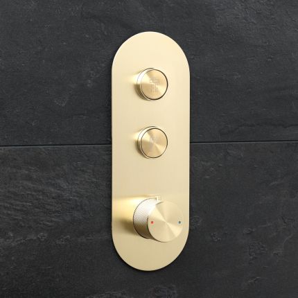 Milano Orta - Modern 2 Outlet Round Push Button Shower Valve - Brushed Brass