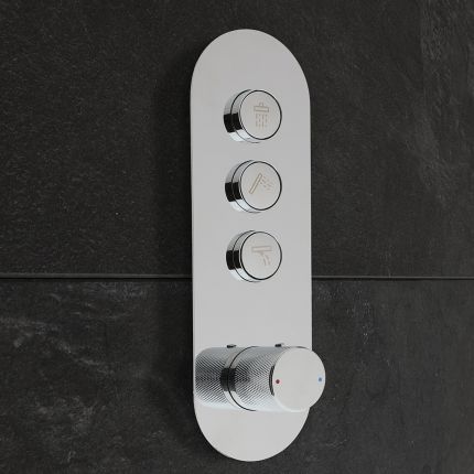 Milano Orta - 3 Outlet Round Push Button Thermostatic Shower Valve - Chrome
