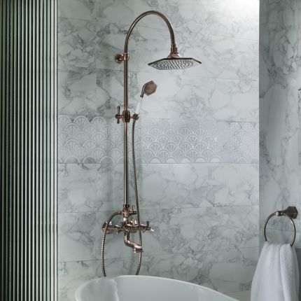 Milano Earlham - Art Deco Wall Mounted Bath Mixer Tap with Shower Head and Hand Shower - Choice of Finish
