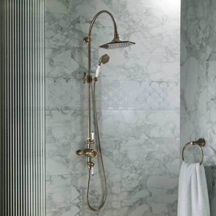 Milano Earlham - Art Deco Triple Exposed Thermostatic Shower with Rigid Riser Rail (2 Outlet) - Choice of Finish