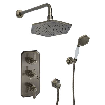 Milano Earlham - Art Deco Thermostatic Shower with Shower Head and Hand Shower (2 Outlets) - Choice of Finish