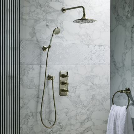 Milano Earlham - Art Deco Thermostatic Shower with Shower Head and Hand Shower (2 Outlets) - Choice of Finish