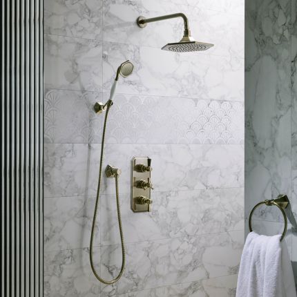 Milano Earlham - Art Deco Thermostatic Shower with Shower Head and Hand Shower (2 Outlets) - Choice of Finish