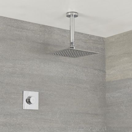 Milano Vis - Chrome Modern One Outlet Digital Thermostatic Shower with Square Ceiling Mounted Shower Head (1 Outlet)