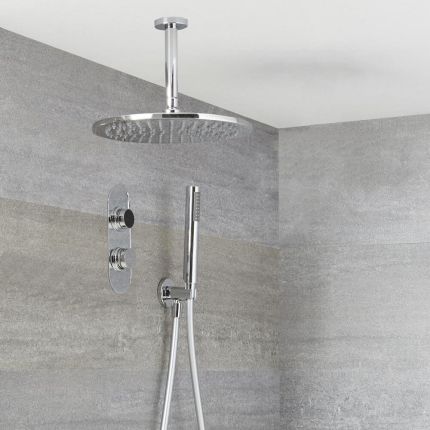 Milano Vis - Chrome Thermostatic Digital Shower with Ceiling Mounted Round Shower Head and Hand Shower (2 Outlet)