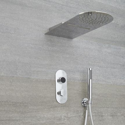 Milano Vis - Chrome Thermostatic Digital Shower with Waterblade Shower Head and Hand Shower (3 Outlet)