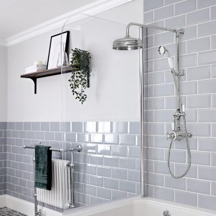 Milano Elizabeth - Chrome and White Traditional Dual Exposed Thermostatic Shower with Grand Rigid Riser Rail (2 Outlet)